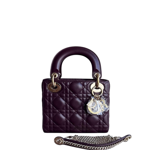 Kovancy Lady Mini - Sangle chaîne en cuir d'agneau Cannage bordeaux vin et matériel doré