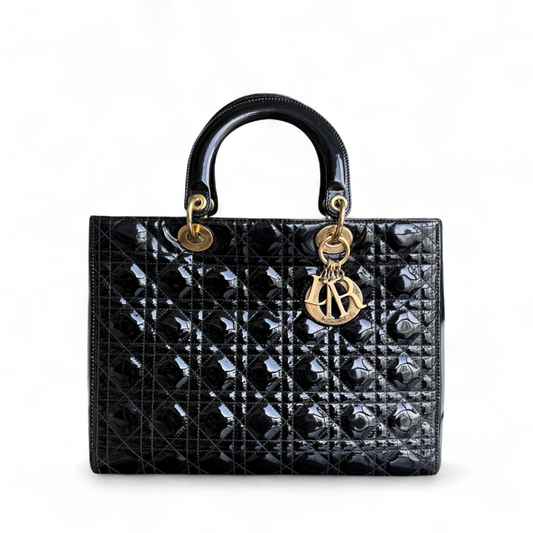 Kovancy Lady Grand - Cuir de veau verni noir Quincaillerie dorée SANS SANGLE