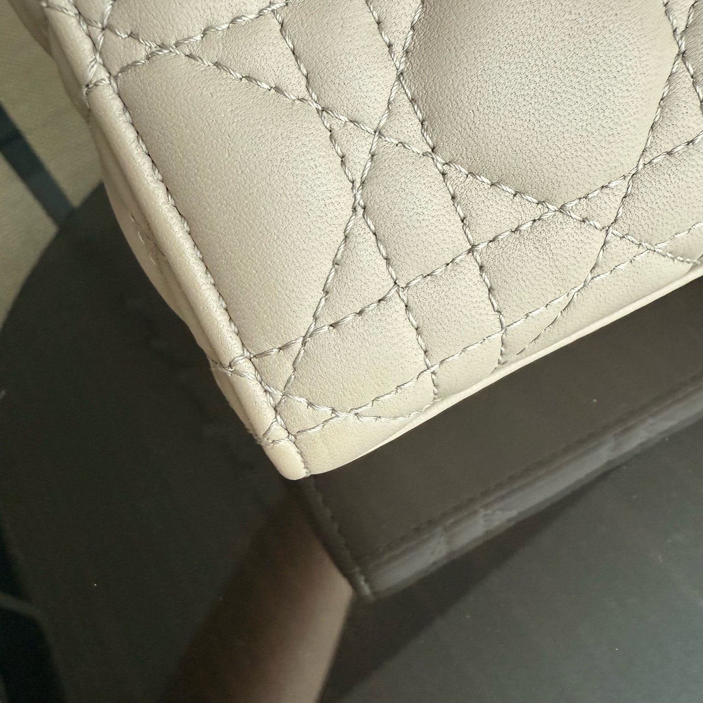 DIO D-Joy Medium Cannage Shoulder Bag in Beige Lambskin with Gold-Tone Hardware