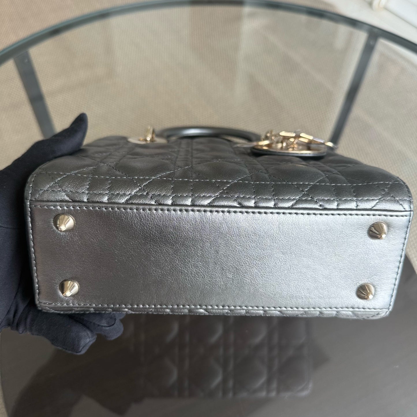 Kovancy Lady Petit MyABC - Cuir de veau Cannage Gris foncé métallisé Métallisé Accastillage doré ABC