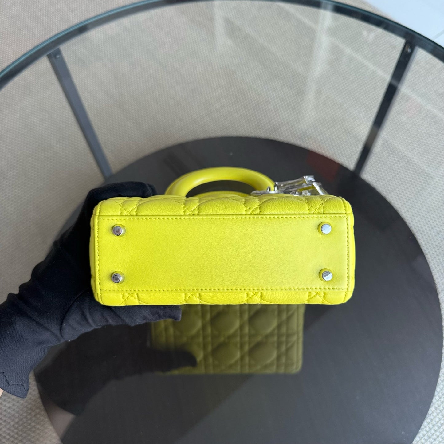 Kovancy Lady Mini - Sangle réglable en cuir d'agneau Cannage jaune et métal argenté