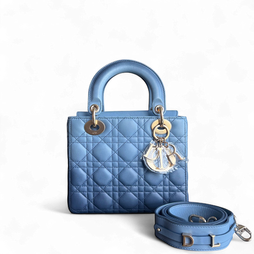 Kovancy Lady Petit rabat - Cuir d'agneau Cannage bleu, quincaillerie dorée MyABC