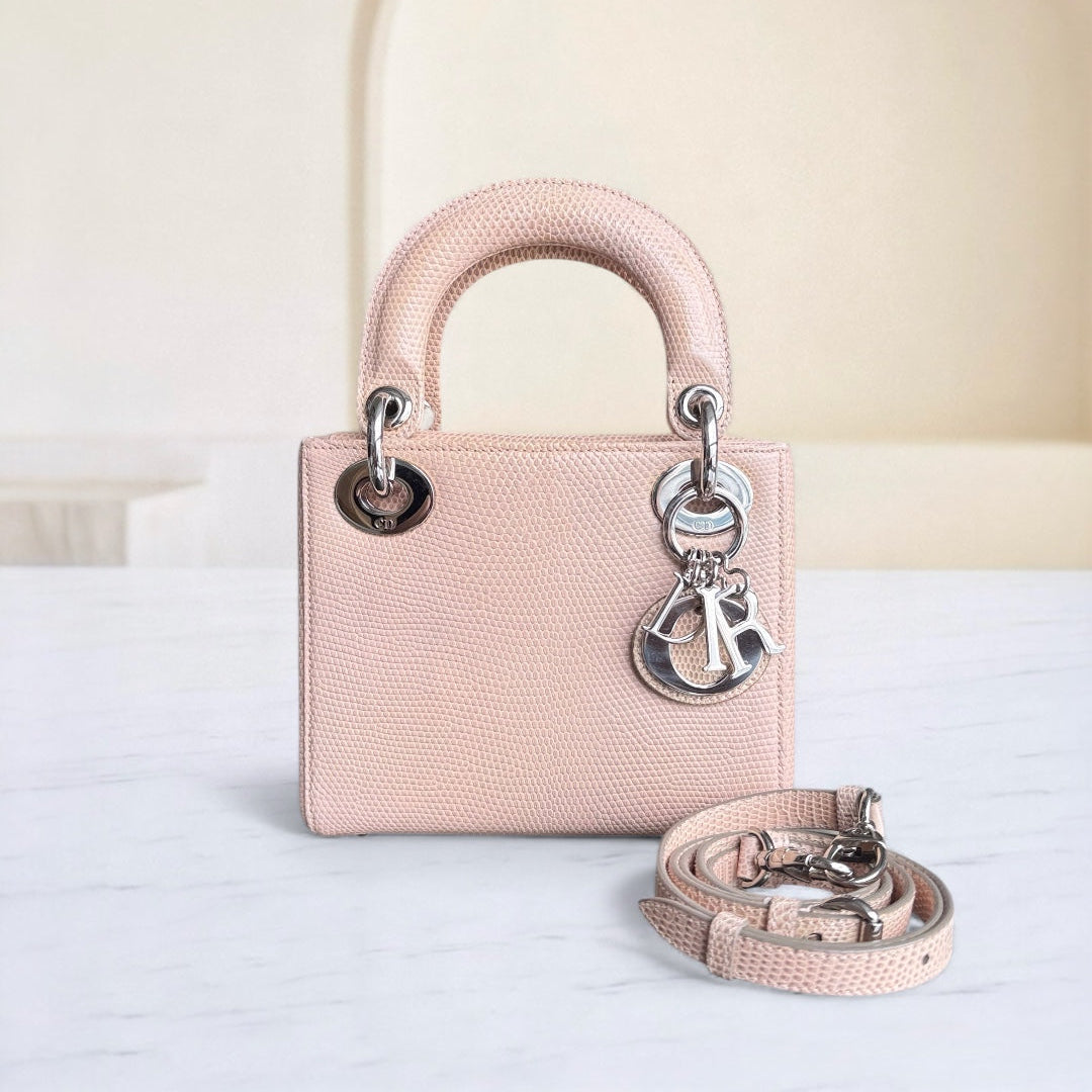 Kovancy Lady Mini - Couleur beige lézard exotique, finitions argentées
