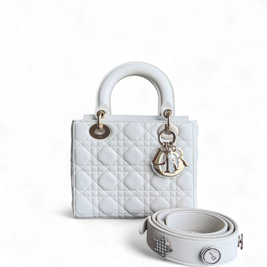 Kovancy Lady Petit - Cuir d'agneau Cannage blanc, quincaillerie dorée