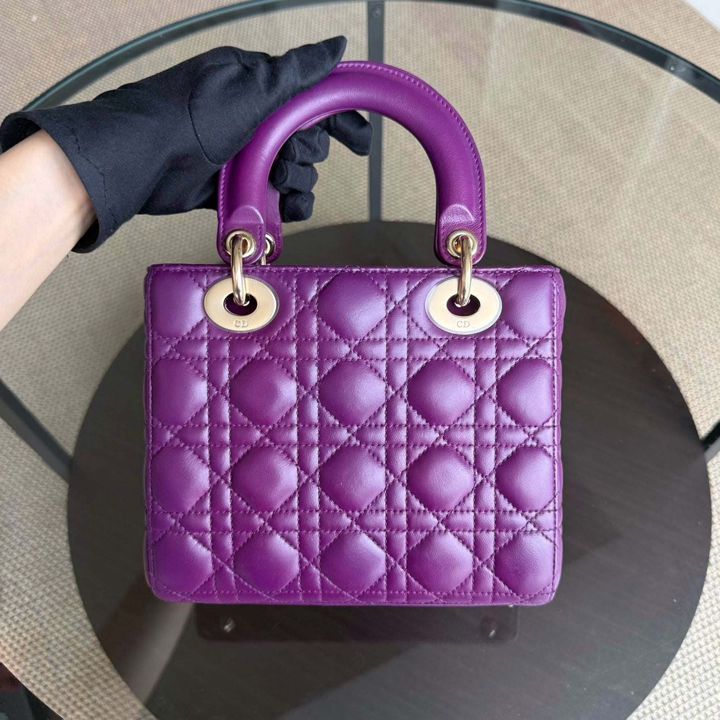 Kovancy Lady Petit ABC - Cuir d'agneau Cannage violet et matériel doré MyABC