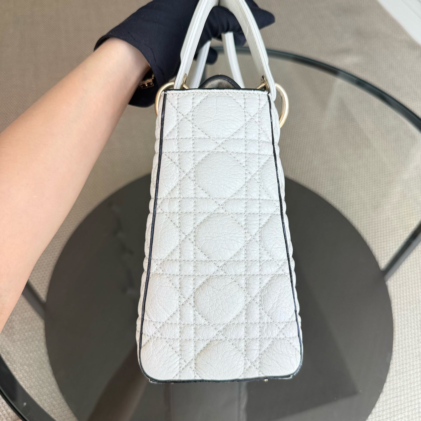 Kovancy Lady Rabat moyen - Cuir de veau Cannage Blanc Quincaillerie en or