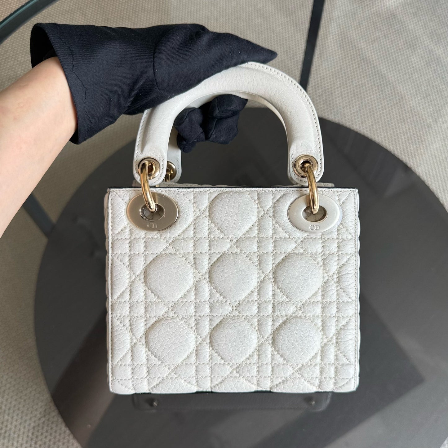 DIO Lady Mini - Cannage Grained Calfskin White gold hardware