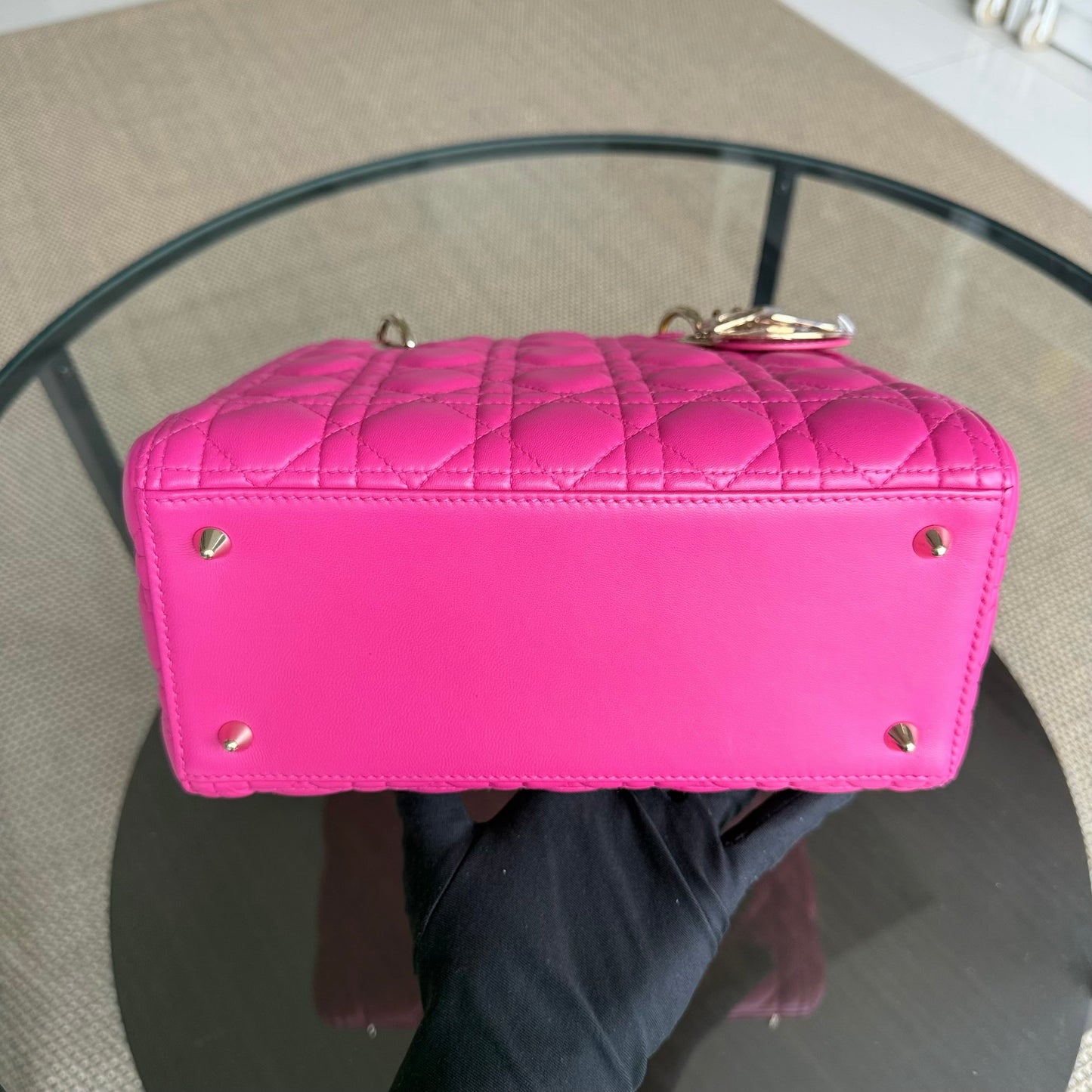 Kovancy Lady Moyen - Cuir d'agneau Cannage Rose Quincaillerie dorée SANS SANGLE