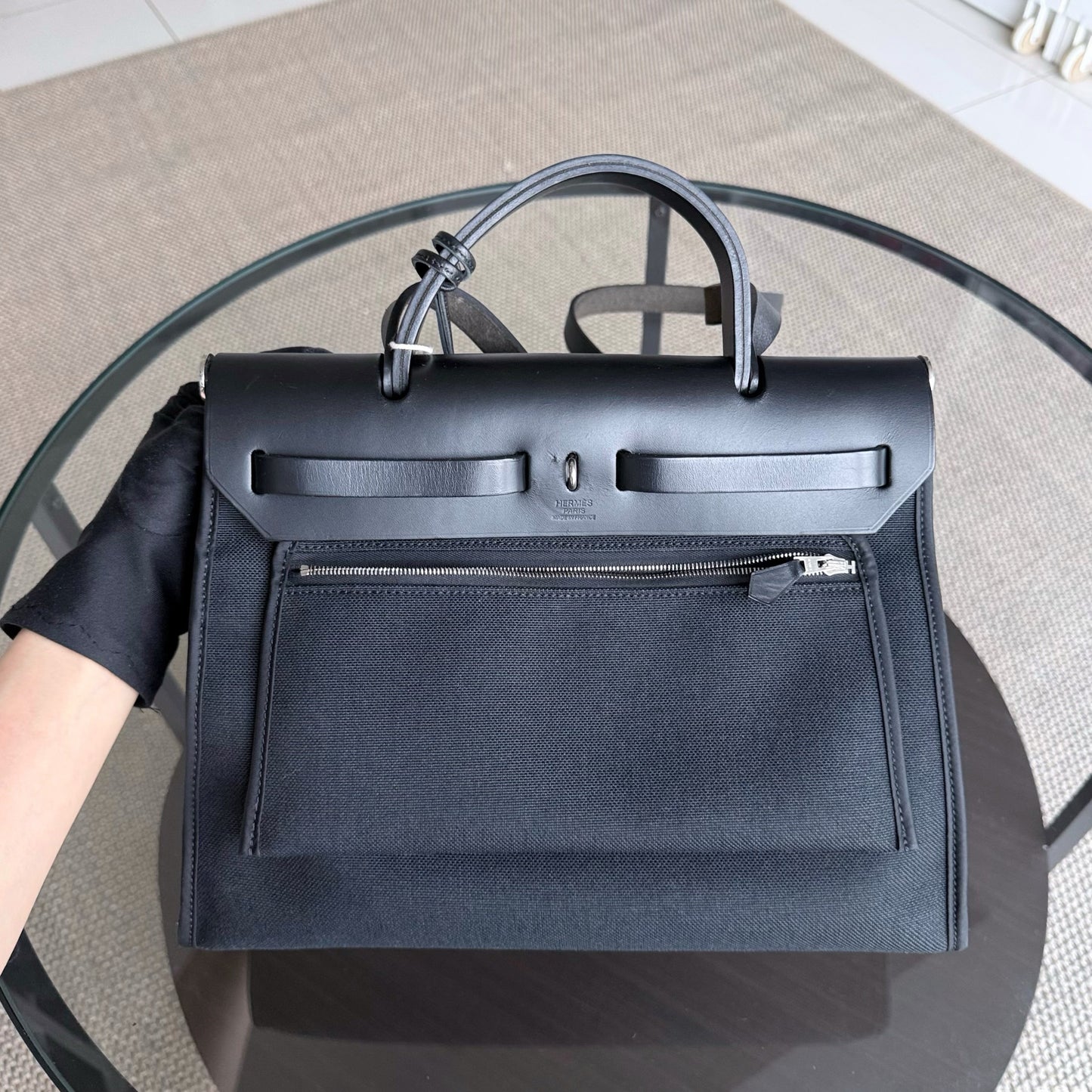Kovancy Sac Herbag Zip 31 en toile unie noire PHW