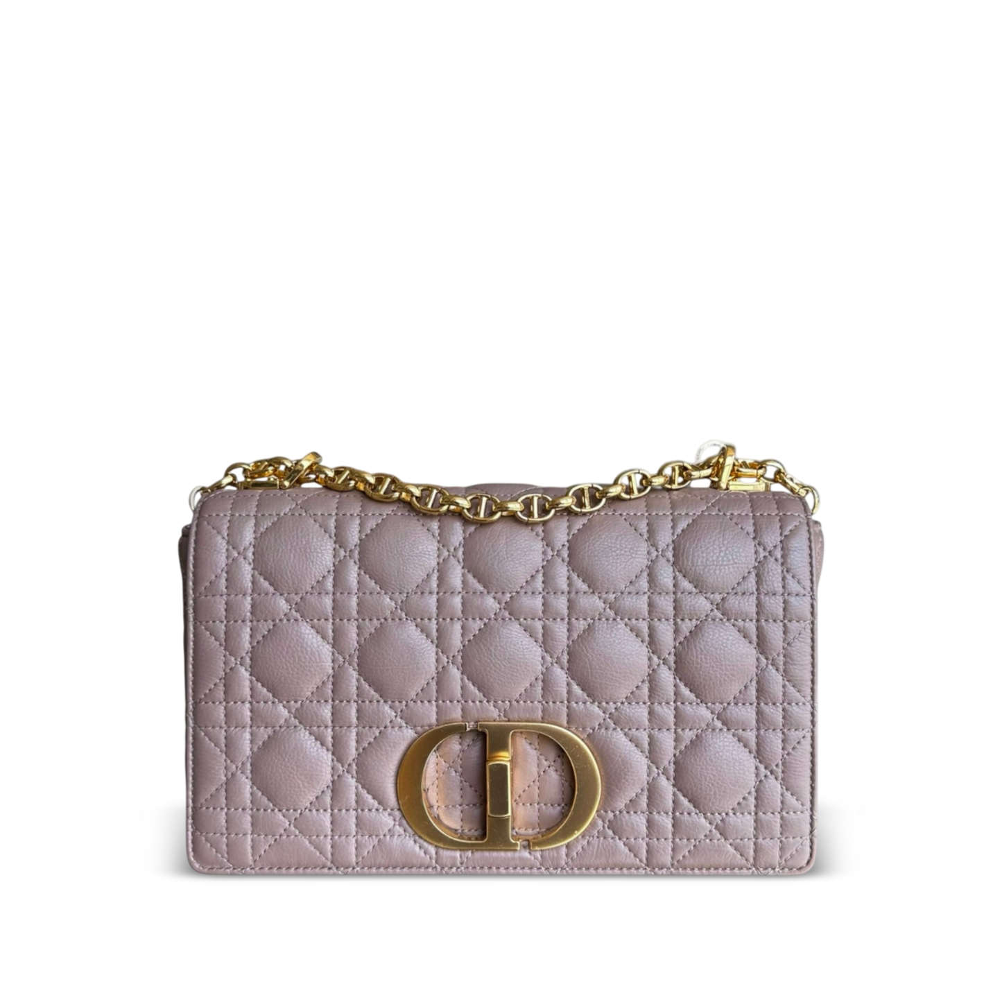 Kovancy Sac Caro Medium - 25CM en cuir de veau Cannage Milktea Blush Quincaillerie dorée