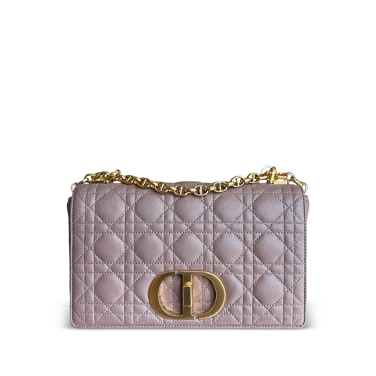 Kovancy Sac Caro Medium - 25CM en cuir de veau Cannage Milktea Blush Quincaillerie dorée