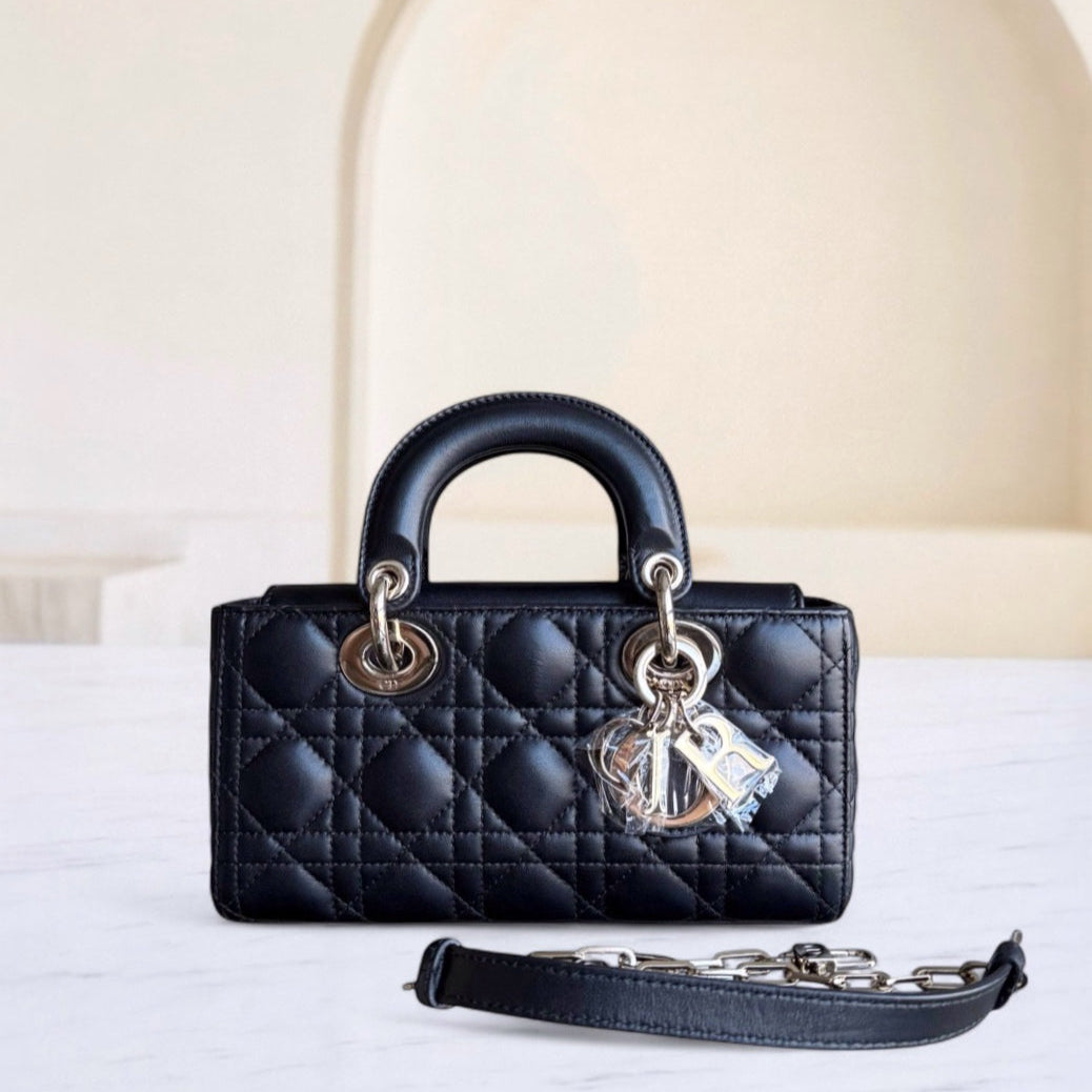 Kovancy Lady D-Joy Small - Bracelet simple en cuir d'agneau Cannage noir et doré