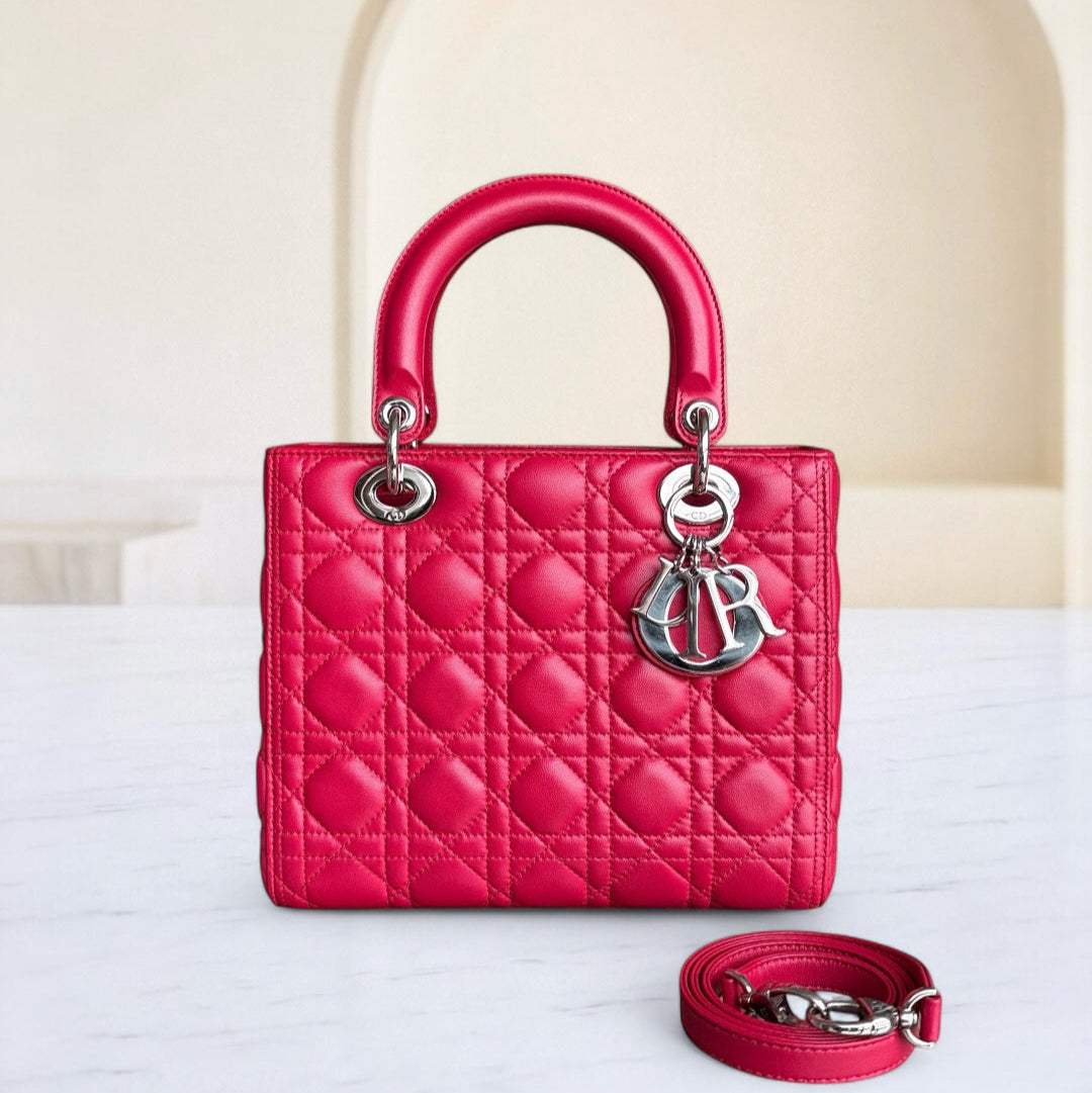 Kovancy Lady Moyen - Cuir d'agneau Cannage rouge et matériel argenté