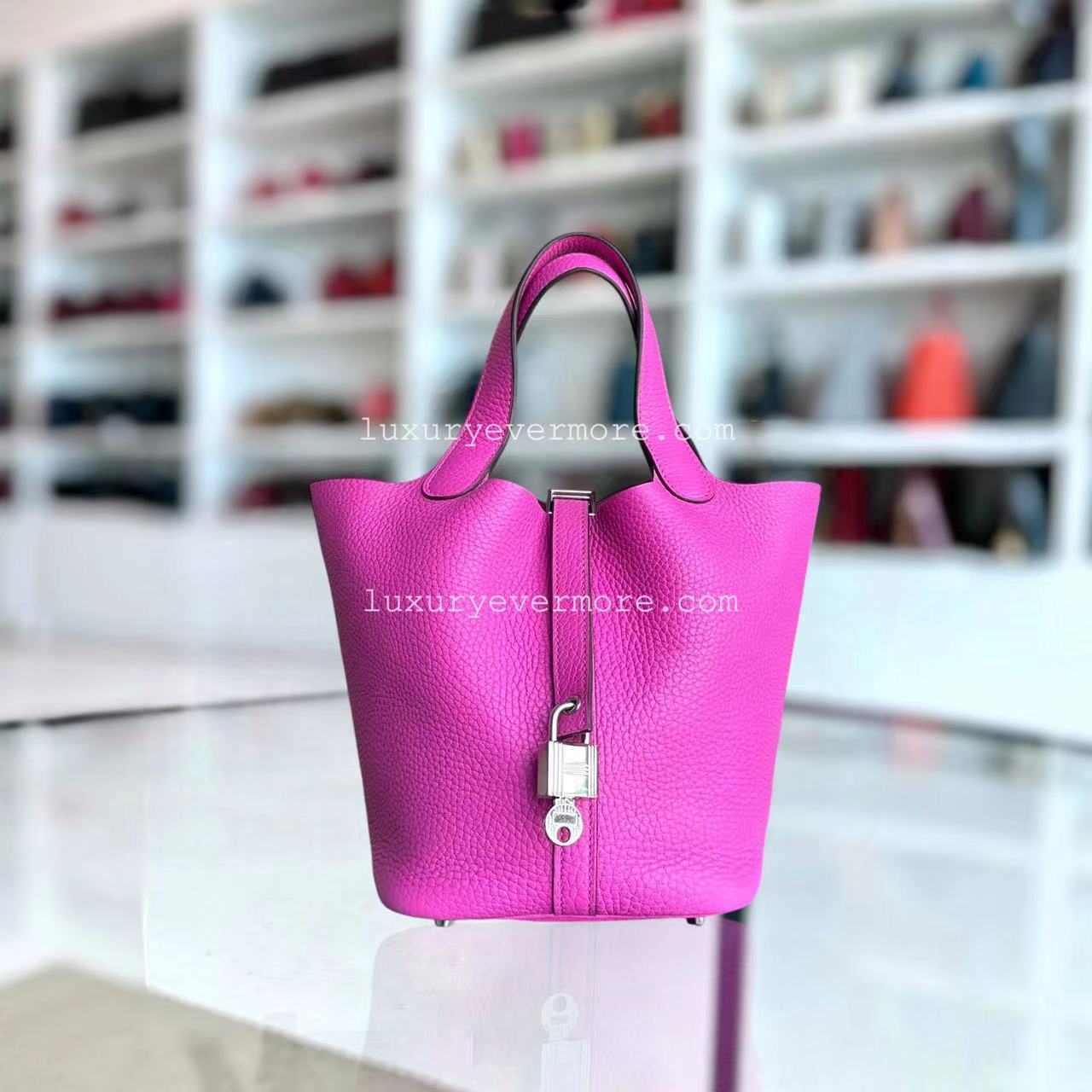 Hermès Picotin 18 Clemence C Stamp Rose Vif Silver Hardware