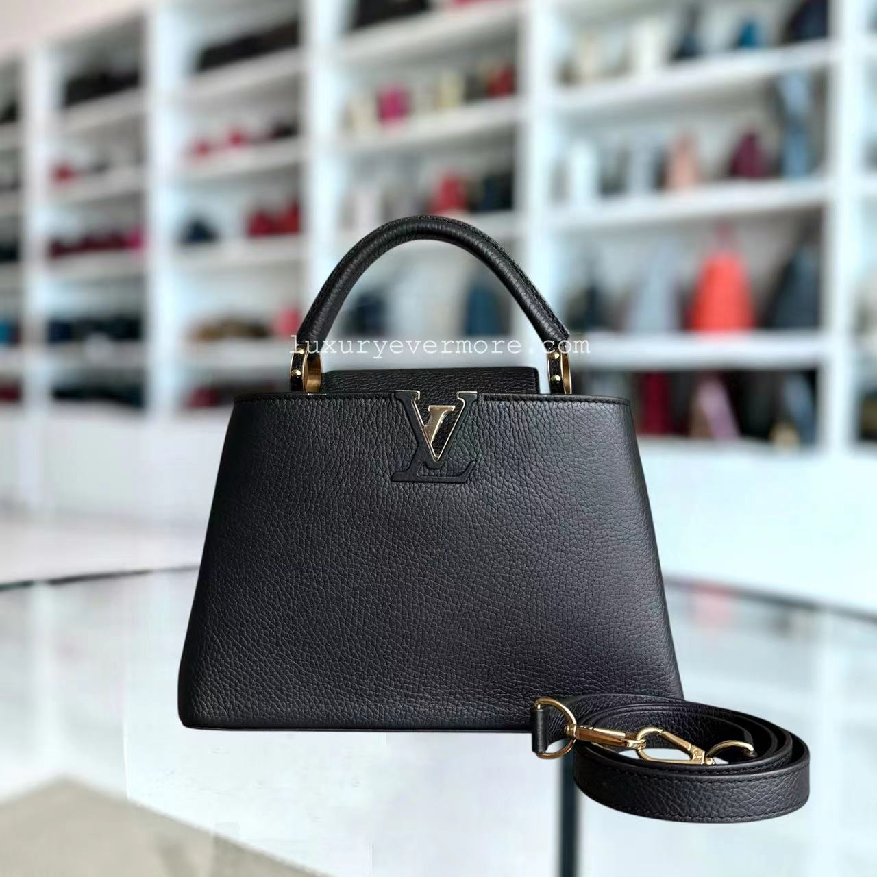 LVT Capucines BB - Black Taurillon Grained Calfskin Gold-tone Hardware