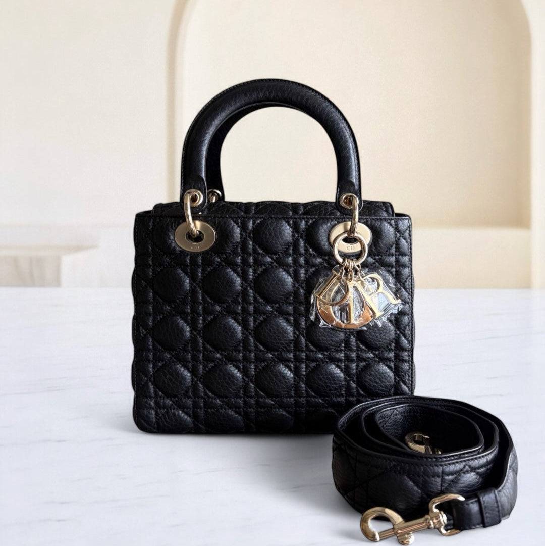 DIO Lady Rabat medium - Black Cannage calfskin and gold-tone hardware