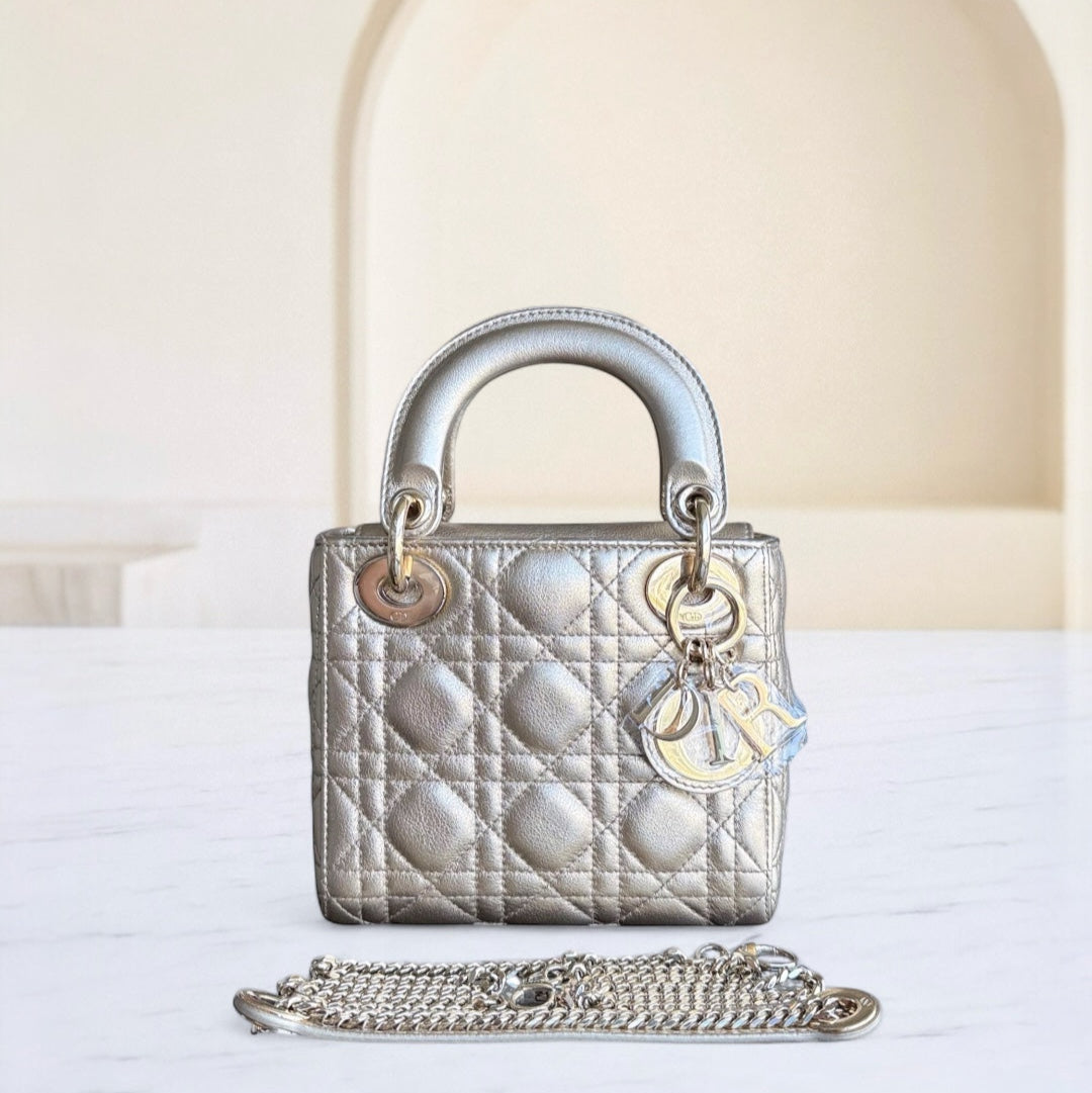 Kovancy Lady Mini - Bandoulière chaîne en cuir de veau Cannage métallisé doré avec quincaillerie dorée