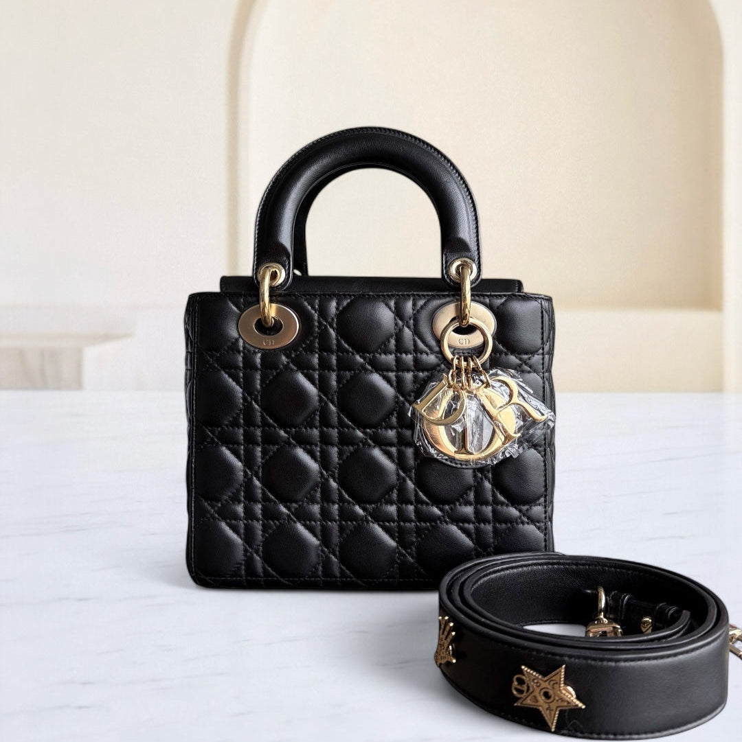 DIO Lady Petit flap bag - Black Cannage lambskin and gold-tone hardware