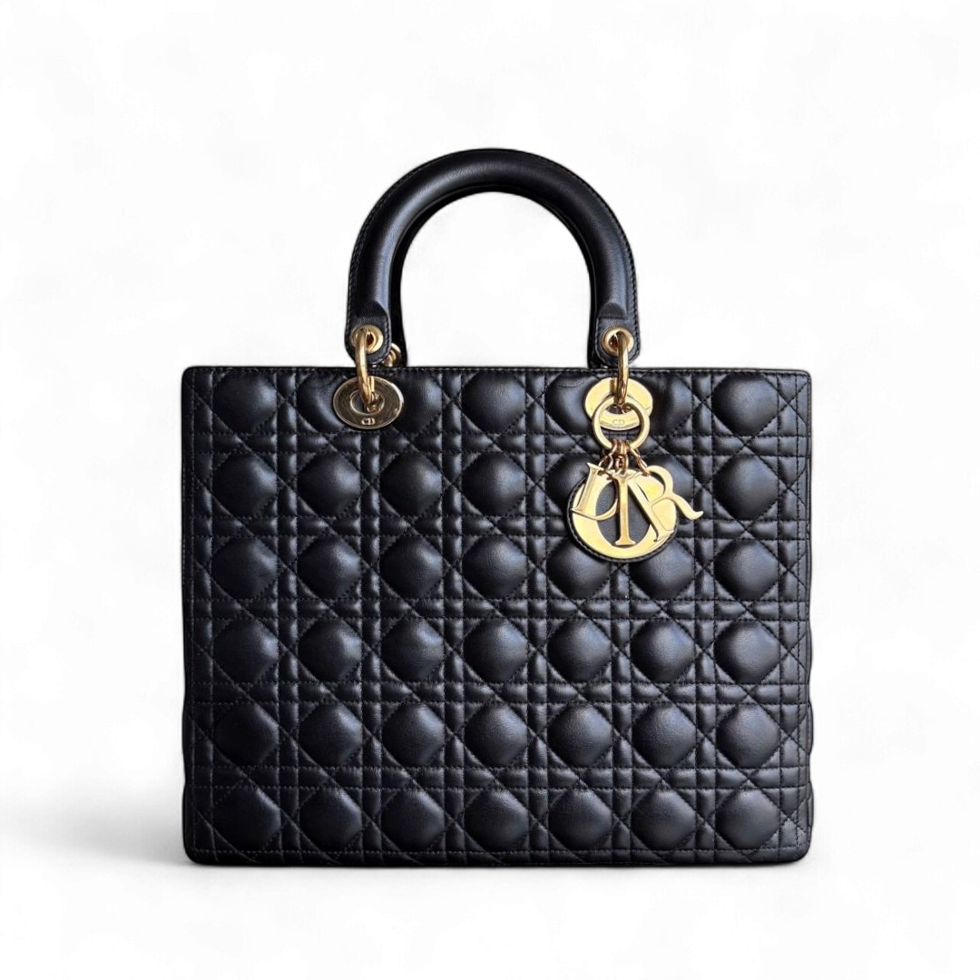 Kovancy Lady Grand - Cuir d'agneau Cannage noir Quincaillerie dorée SANS SANGLE