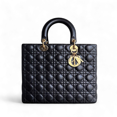 Kovancy Lady Grand - Cuir d'agneau Cannage noir Quincaillerie dorée SANS SANGLE