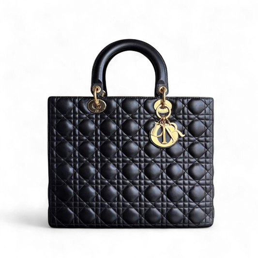 Kovancy Lady Grand - Cuir d'agneau Cannage noir Quincaillerie dorée SANS SANGLE
