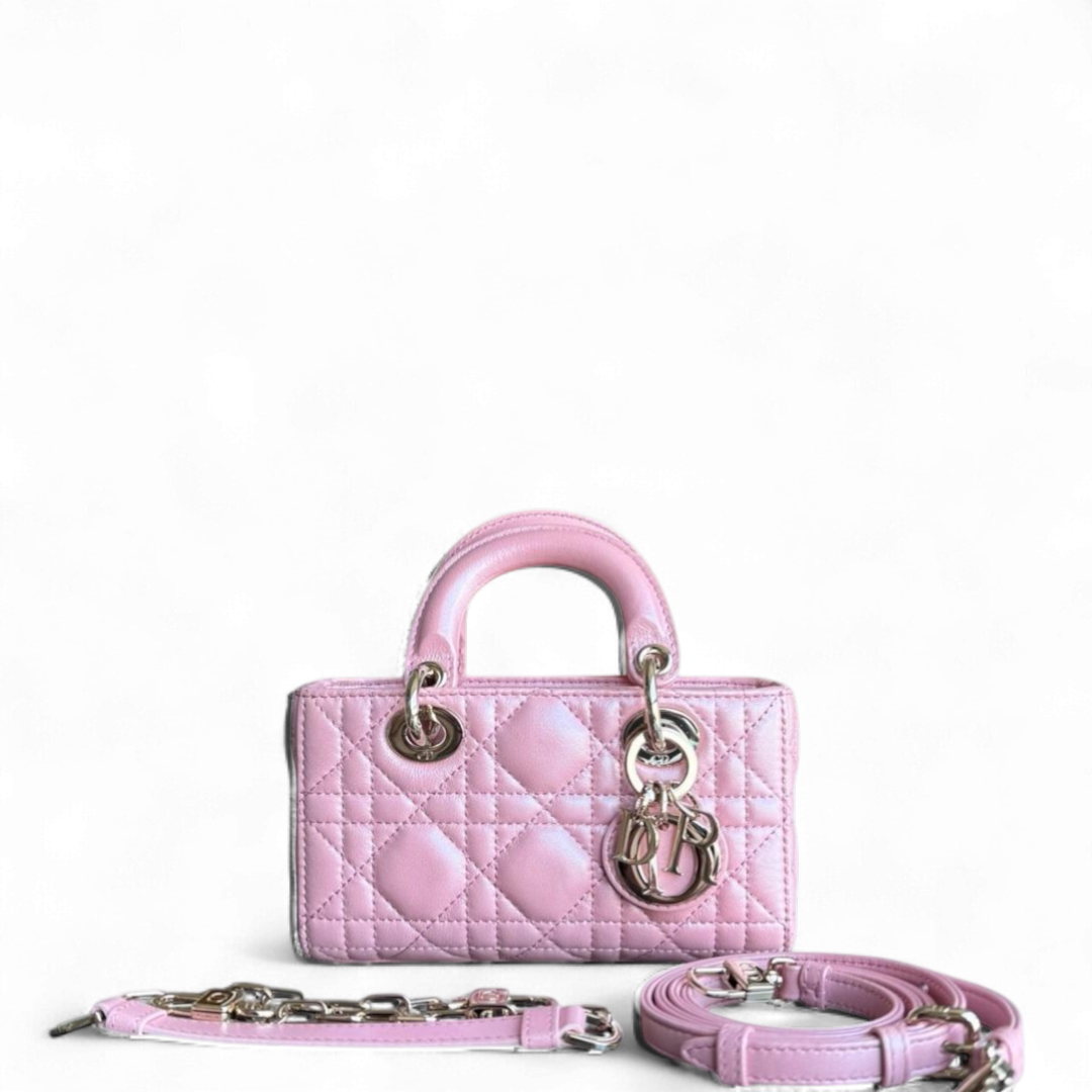 Kovancy D-Joy Micro - Cuir d'agneau Cannage irisé rose, accastillage doré, 17 cm