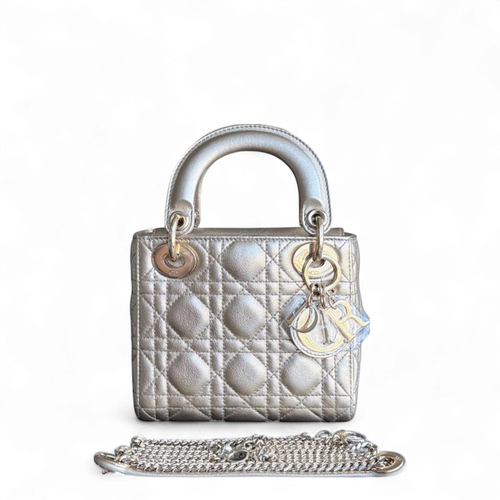 Kovancy Lady Mini - Bandoulière chaîne en cuir de veau Cannage métallisé doré avec quincaillerie dorée