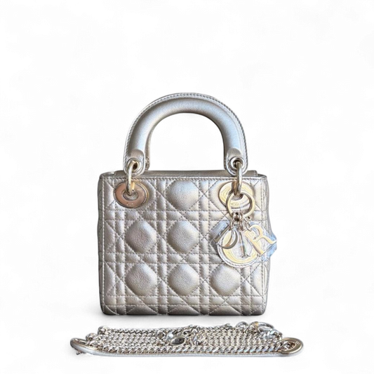 Kovancy Lady Mini - Bandoulière chaîne en cuir de veau Cannage métallisé doré avec quincaillerie dorée