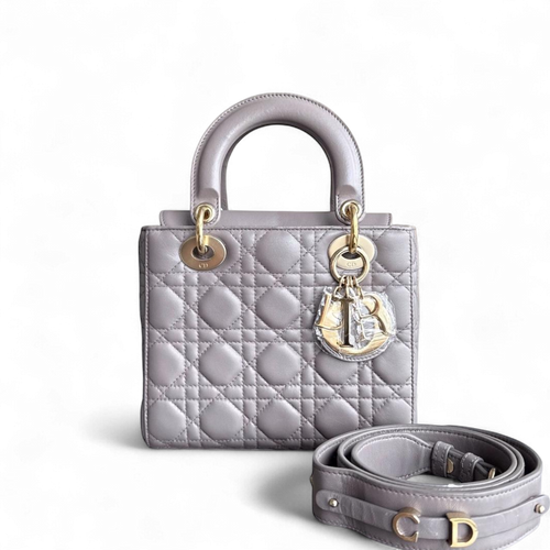 Kovancy Lady Petit rabat - Cuir d'agneau Cannage Gris Quincaillerie dorée