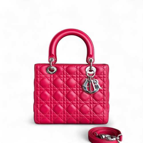 Kovancy Lady Moyen - Cuir d'agneau Cannage rouge et matériel argenté