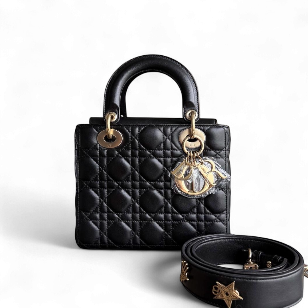 DIO Lady Petit flap bag - Black Cannage lambskin and gold-tone hardware