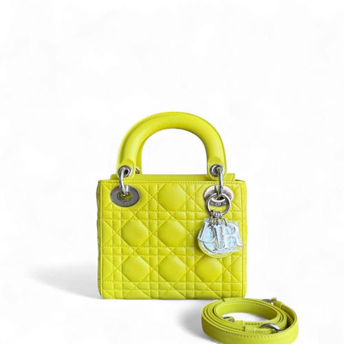 Kovancy Lady Mini - Sangle réglable en cuir d'agneau Cannage jaune et métal argenté