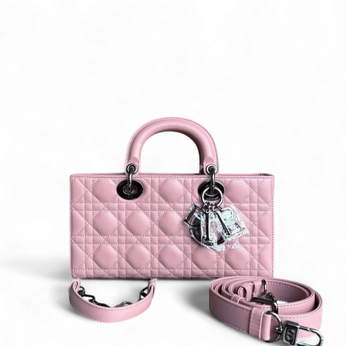 Kovancy Lady D-Joy Medium - Cuir d'agneau Cannage Sakura Rose Noir Quincaillerie