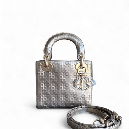 Kovancy Lady Mini - Micro Cannage Cuir de veau métallisé avec sangle réglable et quincaillerie dorée