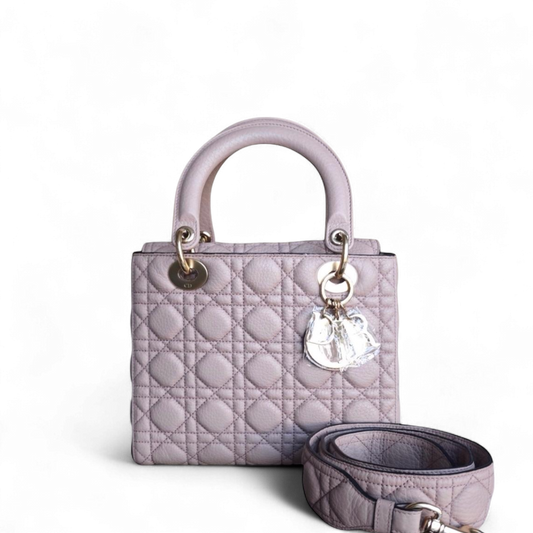 Kovancy Lady Rabat moyen - Cuir de veau grainé Cannage, rose nude, matériel doré