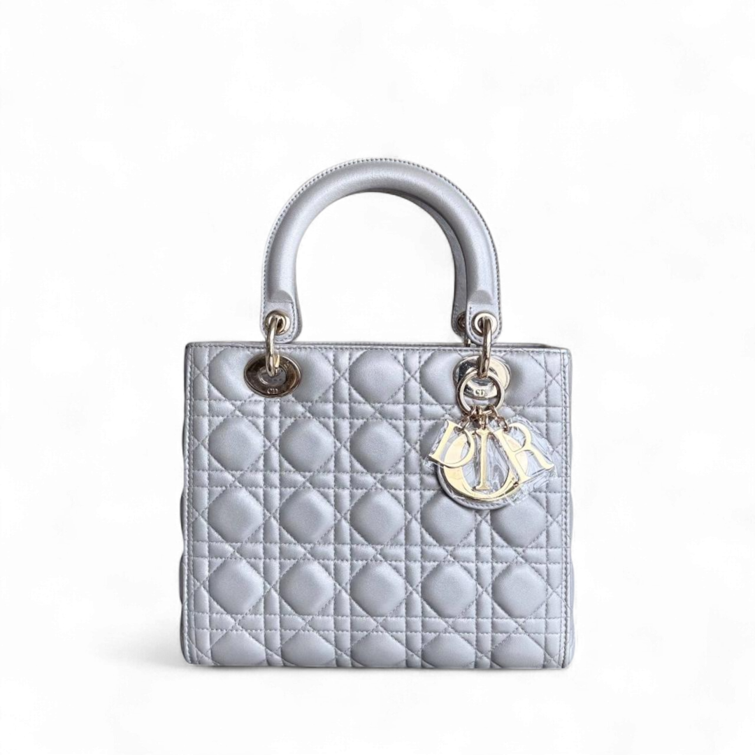 Medium DIO Lady - Grey Cannage Lambskin Gold Hardware NO STRAP