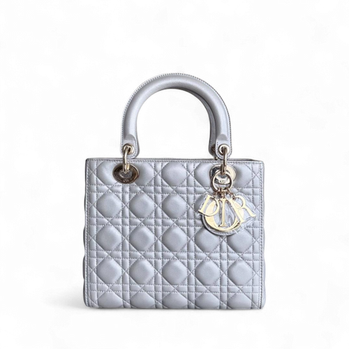 Medium DIO Lady - Grey Cannage Lambskin Gold Hardware NO STRAP