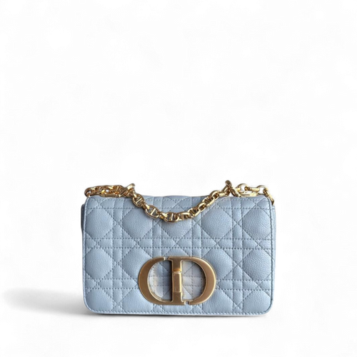 Kovancy Caro Small - Cuir de veau grainé Cannage Gris Gris Métal doré