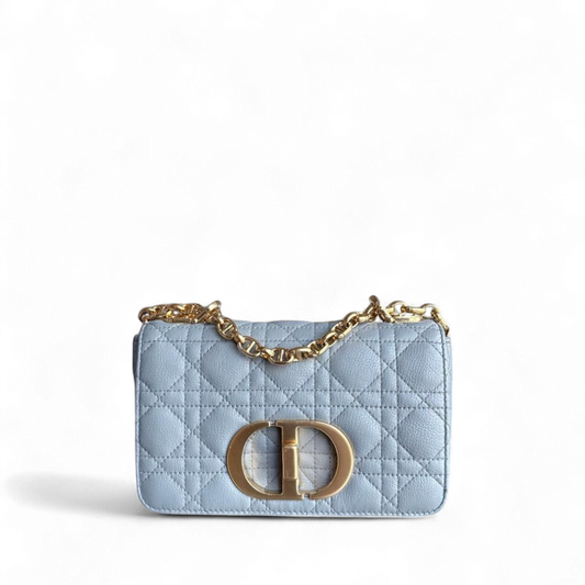 Kovancy Caro Small - Cuir de veau grainé Cannage Gris Gris Métal doré