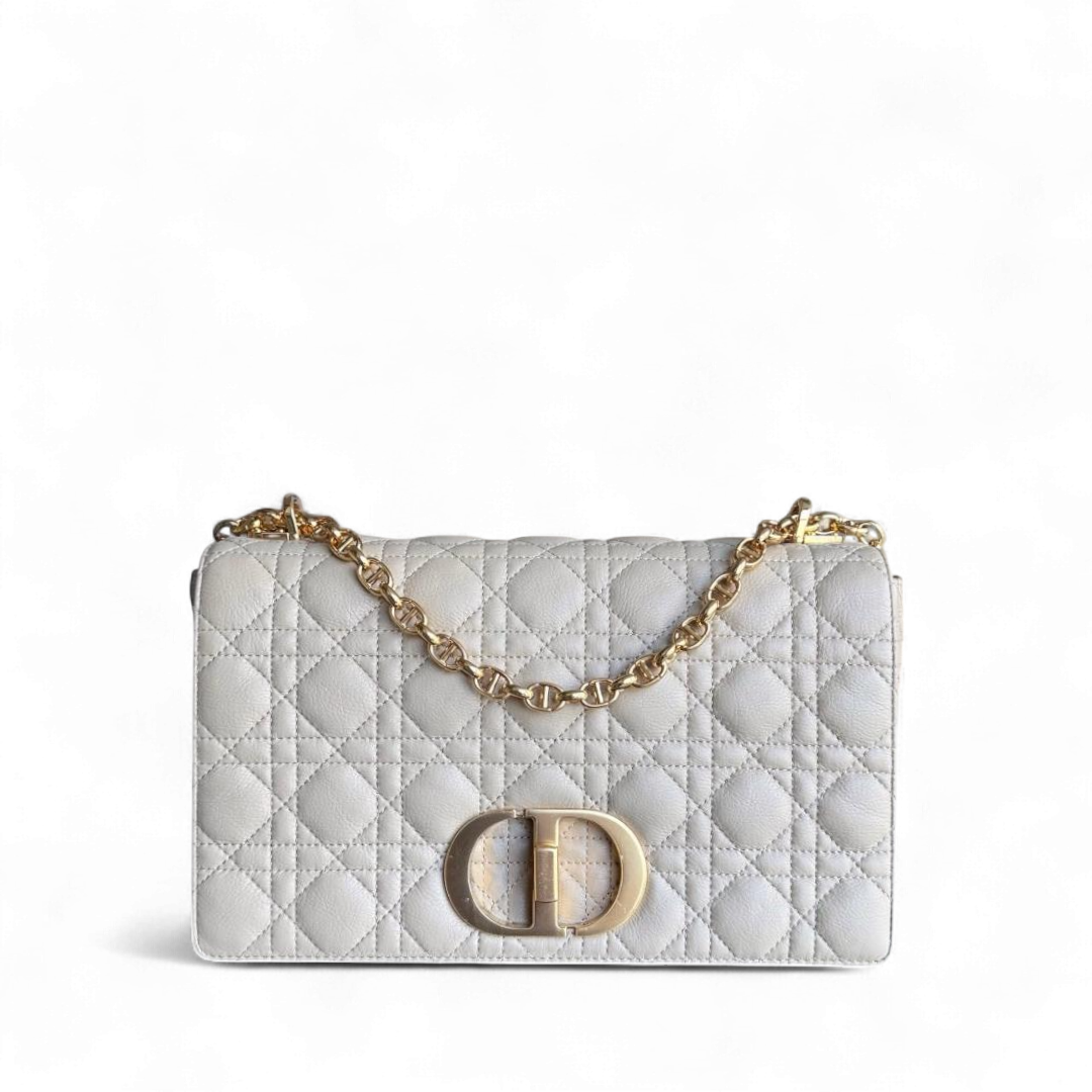 KovancyCaro Large - Cuir de veau grainé Cannage Beige clair Ferrures dorées