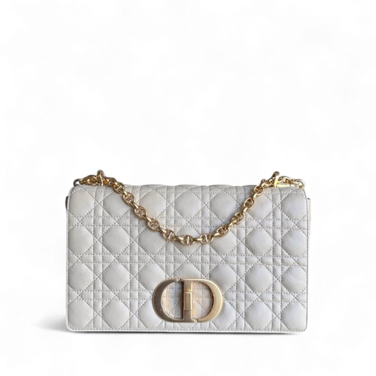 KovancyCaro Large - Cuir de veau grainé Cannage Beige clair Ferrures dorées