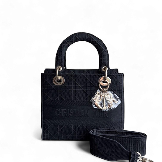Kovancy Lady D-Lite Medium - Toile brodée Cannage Noir Quincaillerie dorée