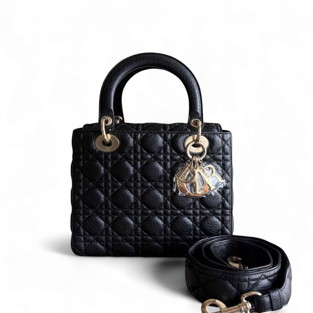 DIO Lady Rabat medium - Black Cannage calfskin and gold-tone hardware
