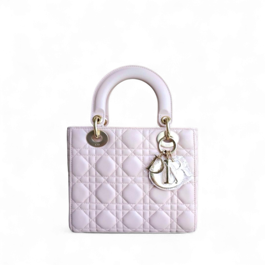 Kovancy Lady Petit rabat - Cuir d'agneau Cannage Light Sakura Rose Quincaillerie dorée SANS SANGLE