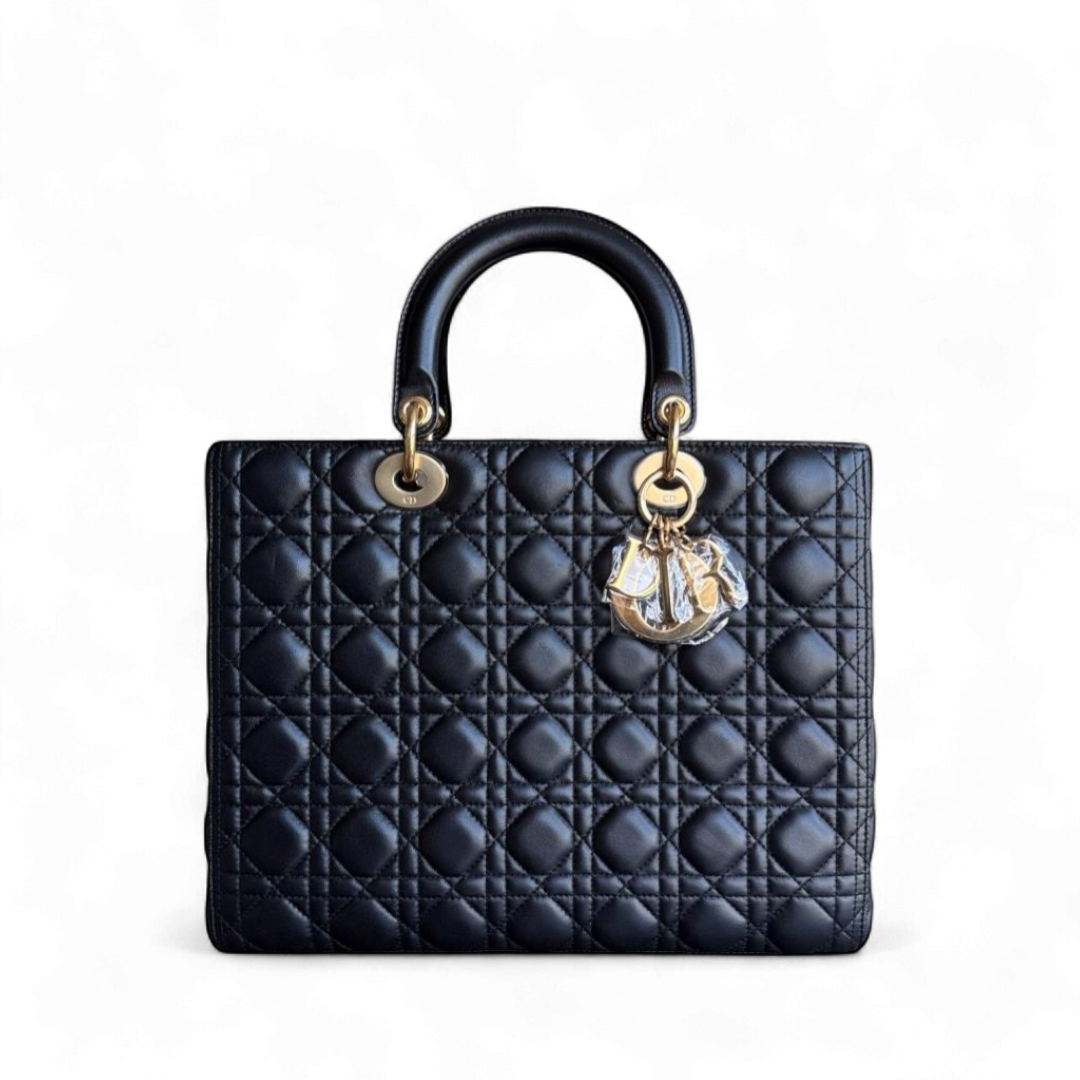 Kovancy Lady Grand - Cuir d'agneau Cannage noir Quincaillerie dorée SANS SANGLE