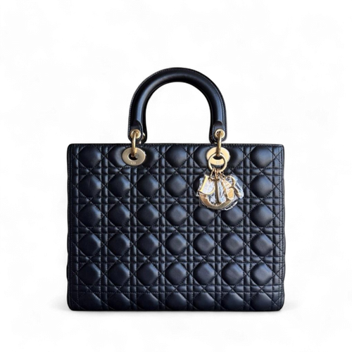 Kovancy Lady Grand - Cuir d'agneau Cannage noir Quincaillerie dorée SANS SANGLE