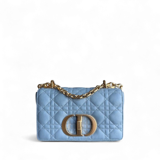 Kovancy Caro Small - Cuir de veau Cannage Haze Bleu Métal doré