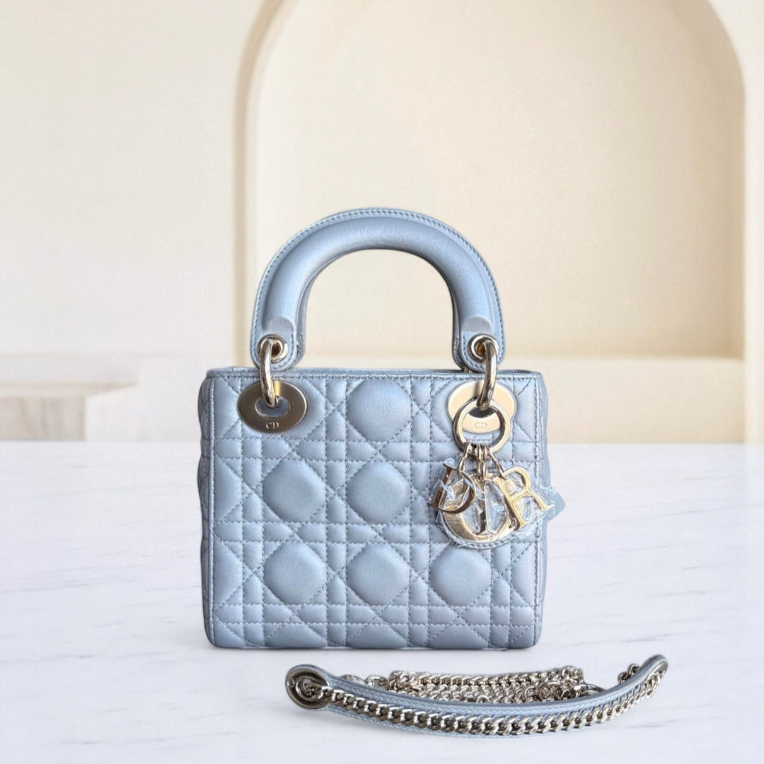Kovancy Lady Mini - Sangle chaîne en cuir d'agneau Cannage avec quincaillerie argentée et dorée