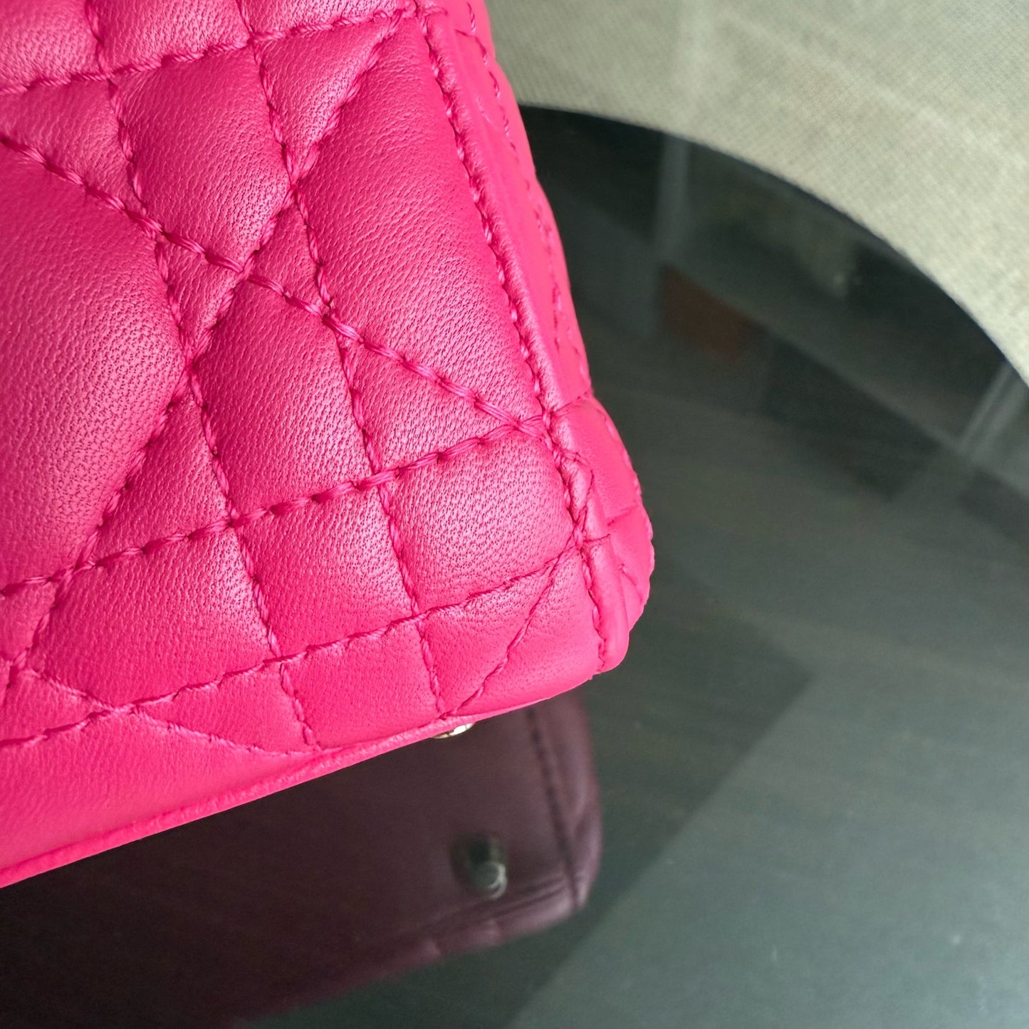 Dior Lady Mini - Bright Pink Cannage Lambskin Adjustable Strap with Gold Hardware