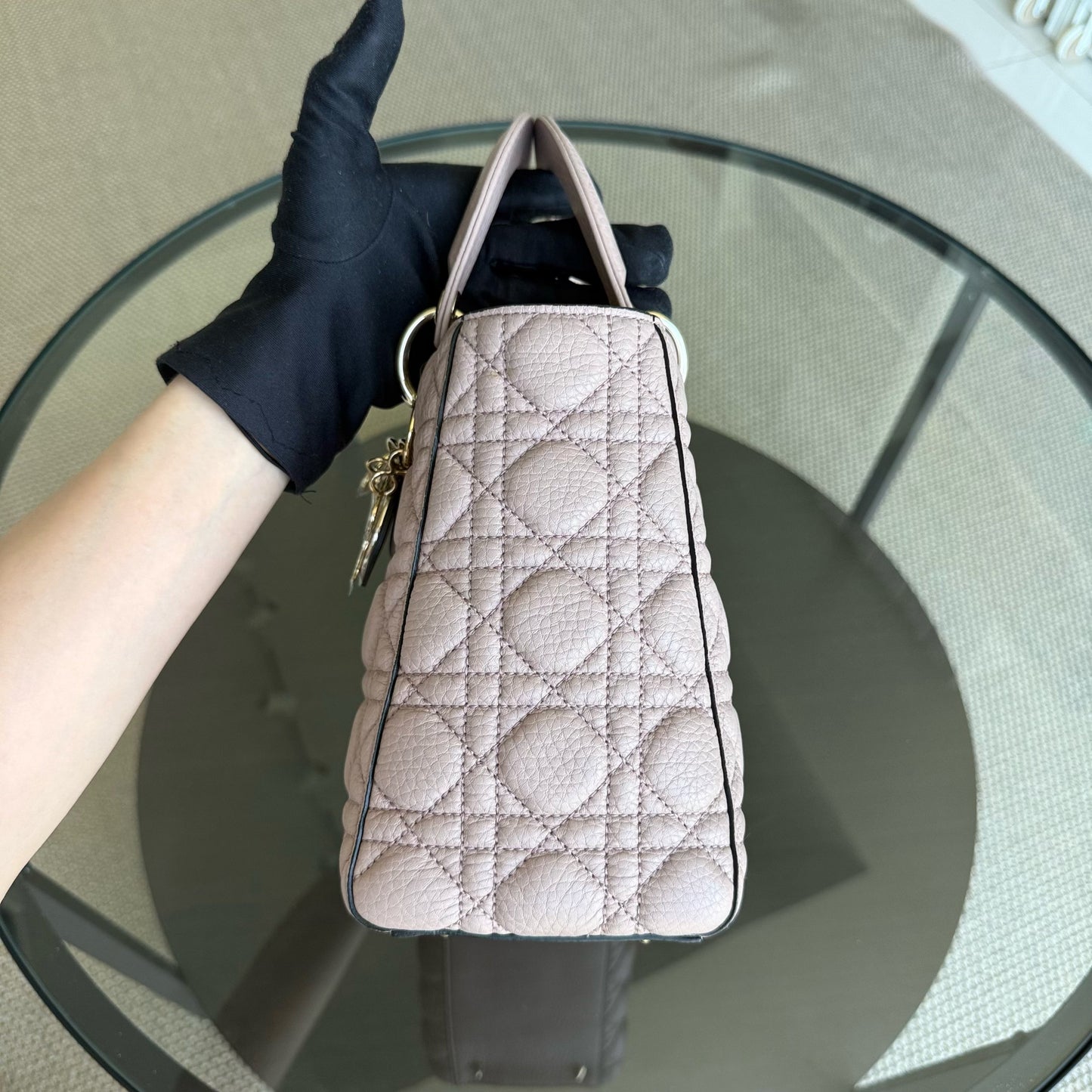 DIOR Lady Dior Medium Bag - Grained Calfskin Cannage Nude Rose Gold-Tone Hardware
